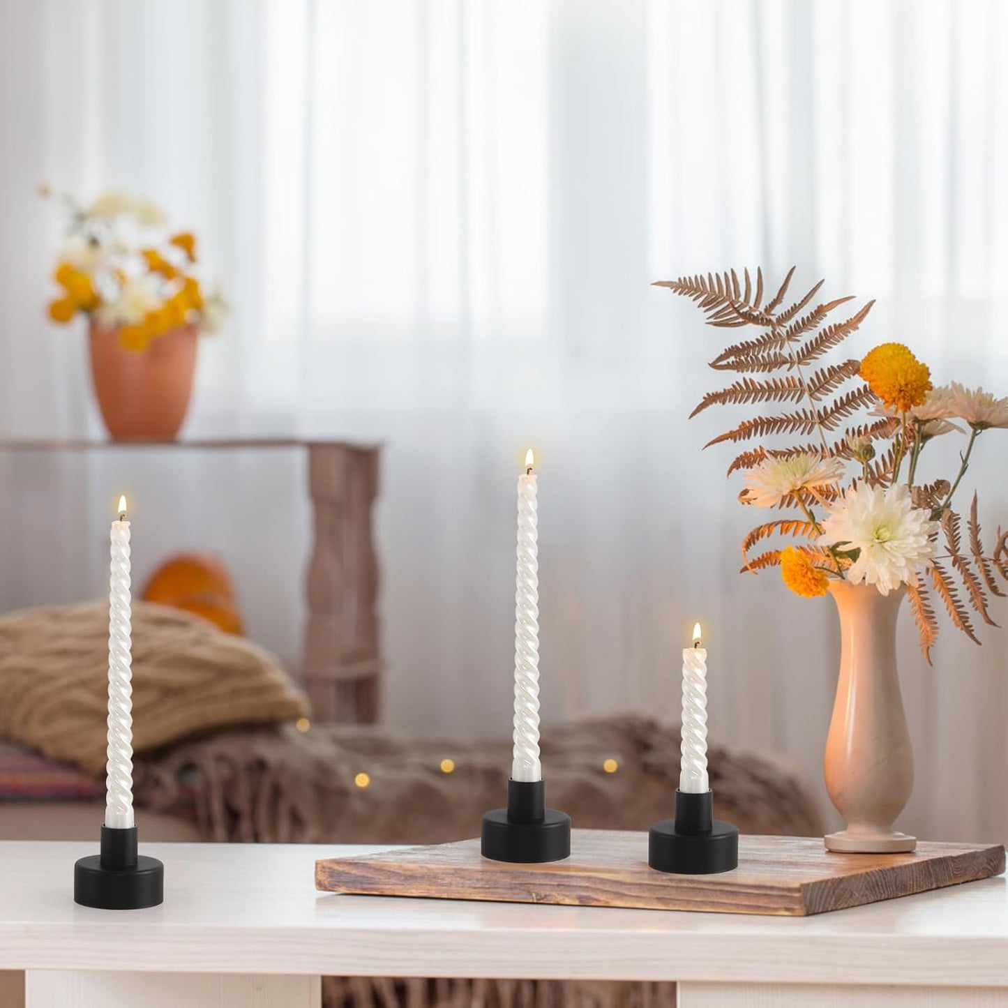 Black Candlestick Holders Set of 4,Vintage Taper Metal Candle Holders for Candle Sticks Holder Decor,Candelabra Candle Holder for Halloween Decoration Wedding Christmas Fireplace Mantel Home Decor