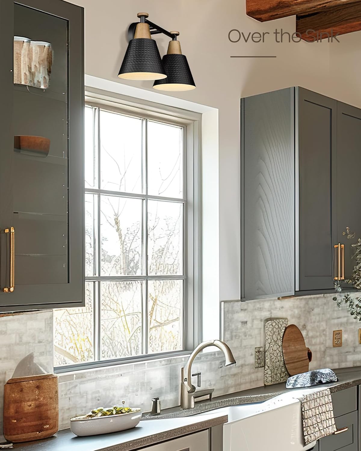 FEMILA Black Bathroom Light Fixtures, 2-Light Bathroom Vanity Lights Over Mirror with Hammered Metal Shade, Modern Wall Sconces Lighting for Kitchen Bedroom Living Room, 4FG59B-2W BK