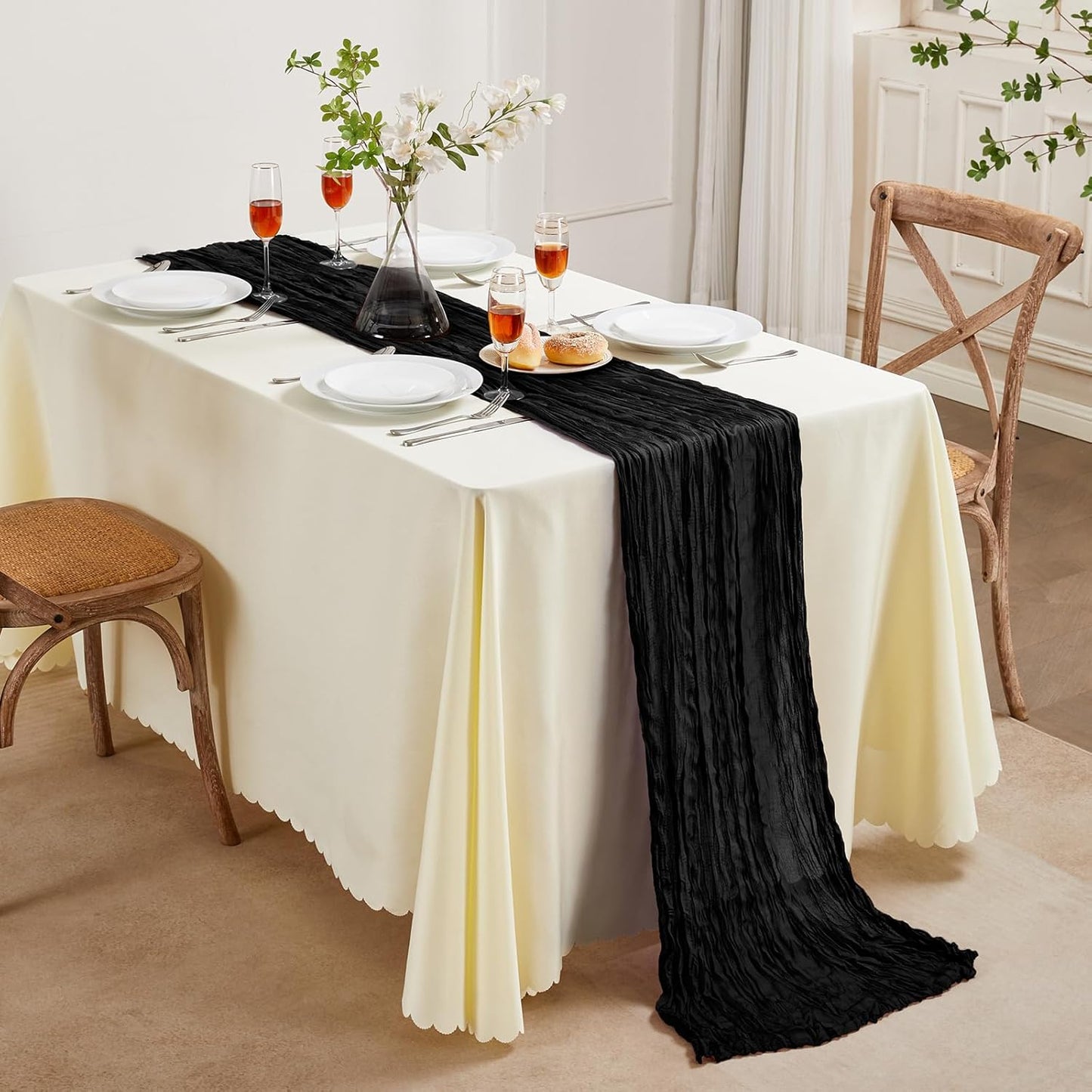 6 Pack Halloween Cheesecloth Table Runner 10FT Long Black Boho Gauze Table Runner Rustic Sheer Runner for Halloween Decoration Wedding Baby Shower Birthday Party Table Decor Thanksgiving Christmas