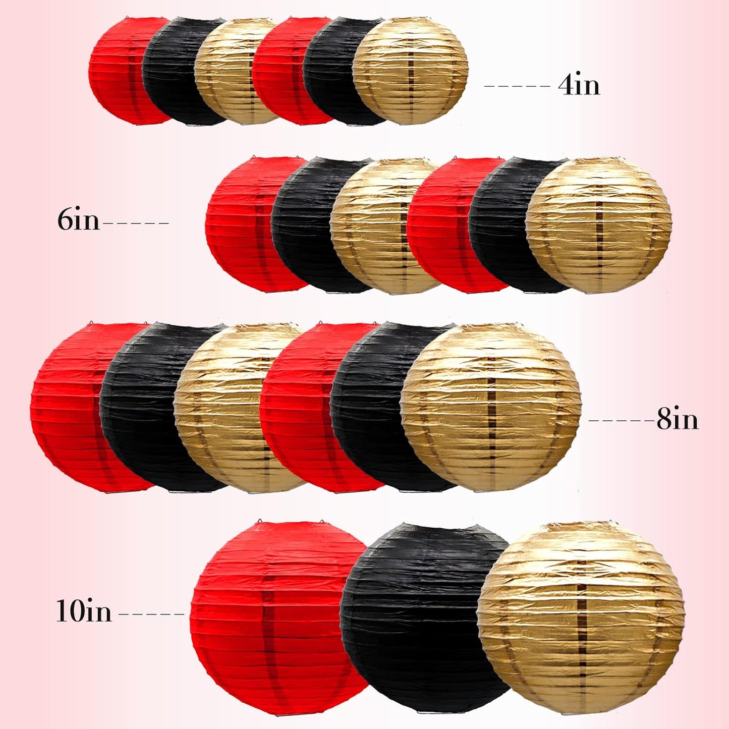 ADLKGG Paper Lanterns Decorations, Red Black Gold Hanging Round Paper Lanterns for Graduation, BBQ Party Supplies, Mickey Mouse Themed Birthday, Pirate Theme Casino Poker Party Decor Set of 21