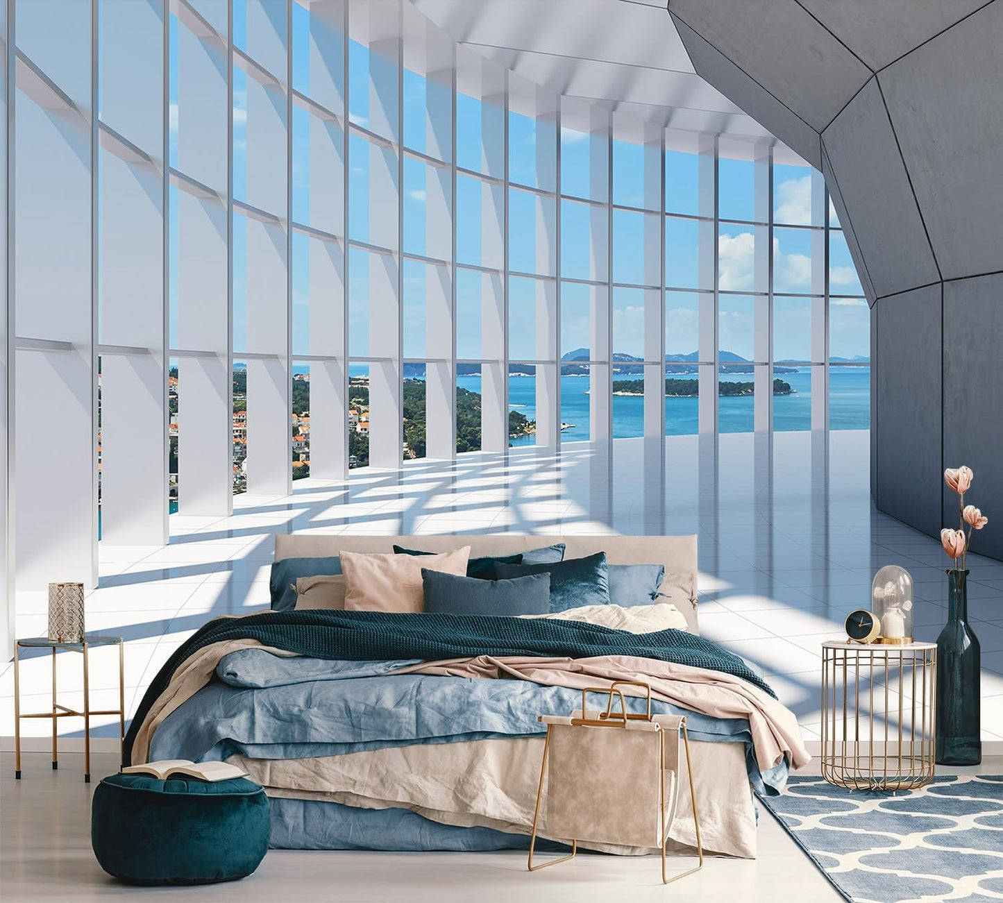 AFZEVEB-3D Blue Seascape Wallpaper Space Wall murals for Bedroom 114"x74" (Not Peel and Stick)