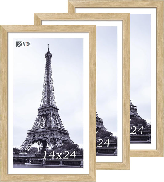 VCK 14x24 Oak Wood Frame for Picture, Natural Solid Wood Photo Frames 3 Pack, Wall Gallery Frame