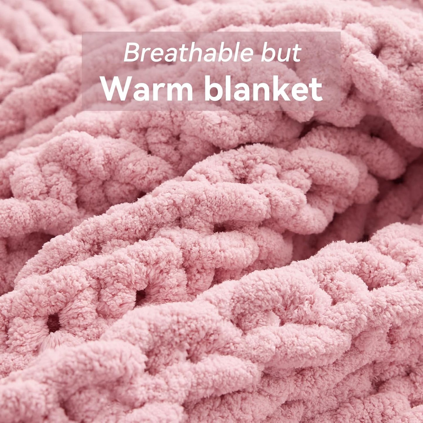 Chunky Knit Throw Blanket, 50''*60'' Knitted Throw Chenille Yarn for Bed Couch, Handmade Light Pink Crochet Big Thick Blanket, Machine Washable Cute Comfy Blanket for Home Decor