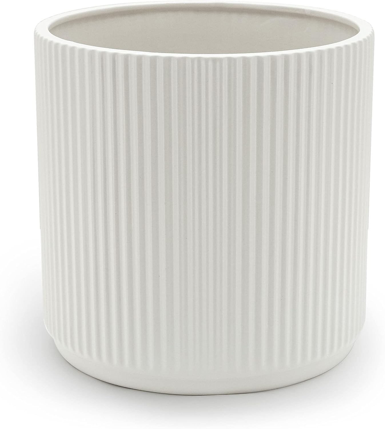 Amazon Basics Fluted Ceramic Round Planter, 8-inch, White