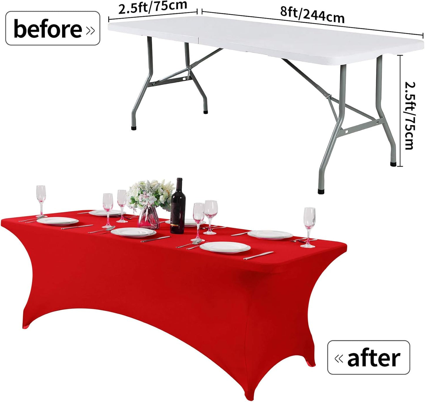Spandex Table Cover for 8FT or 4ft or 6ft Table Universal Fitted Stretch Tablecloth for Party, Banquet, Wedding and Events-Red