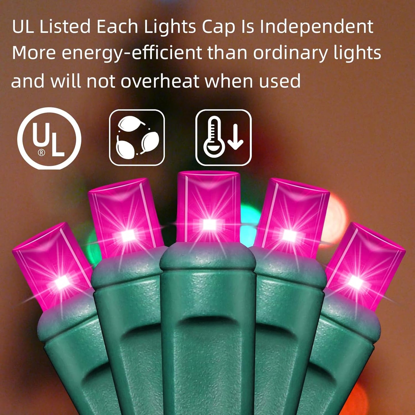 600LED (12pk of 50L) String Lights,LED Christmas Lights, 6" SPACING,Green Wire,Pink