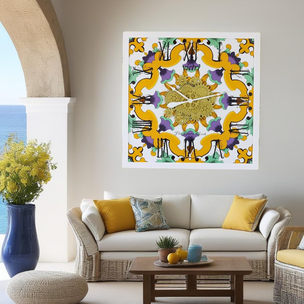 The Gears Clock Wall Clock Italy Collection with Moving Gears (Vietri, 36 inch Square)