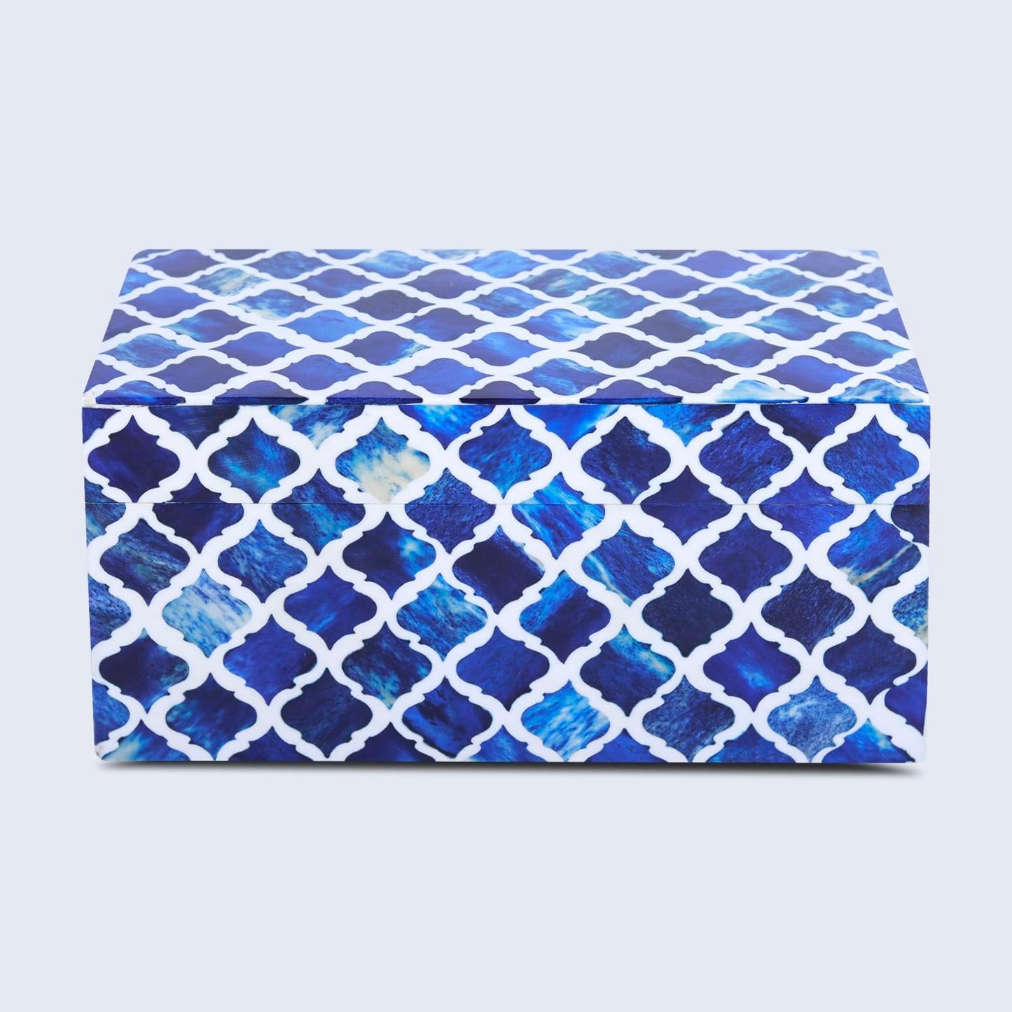 Handicrafts Home Handmade Moroccan Pattern Inspired Decorative Box - Large Storage Organizer for Neck Chains, Watches, Memory Keepsakes - Boho Style Treasure Box, Multipurpose Gift - Blue, 10x5x5