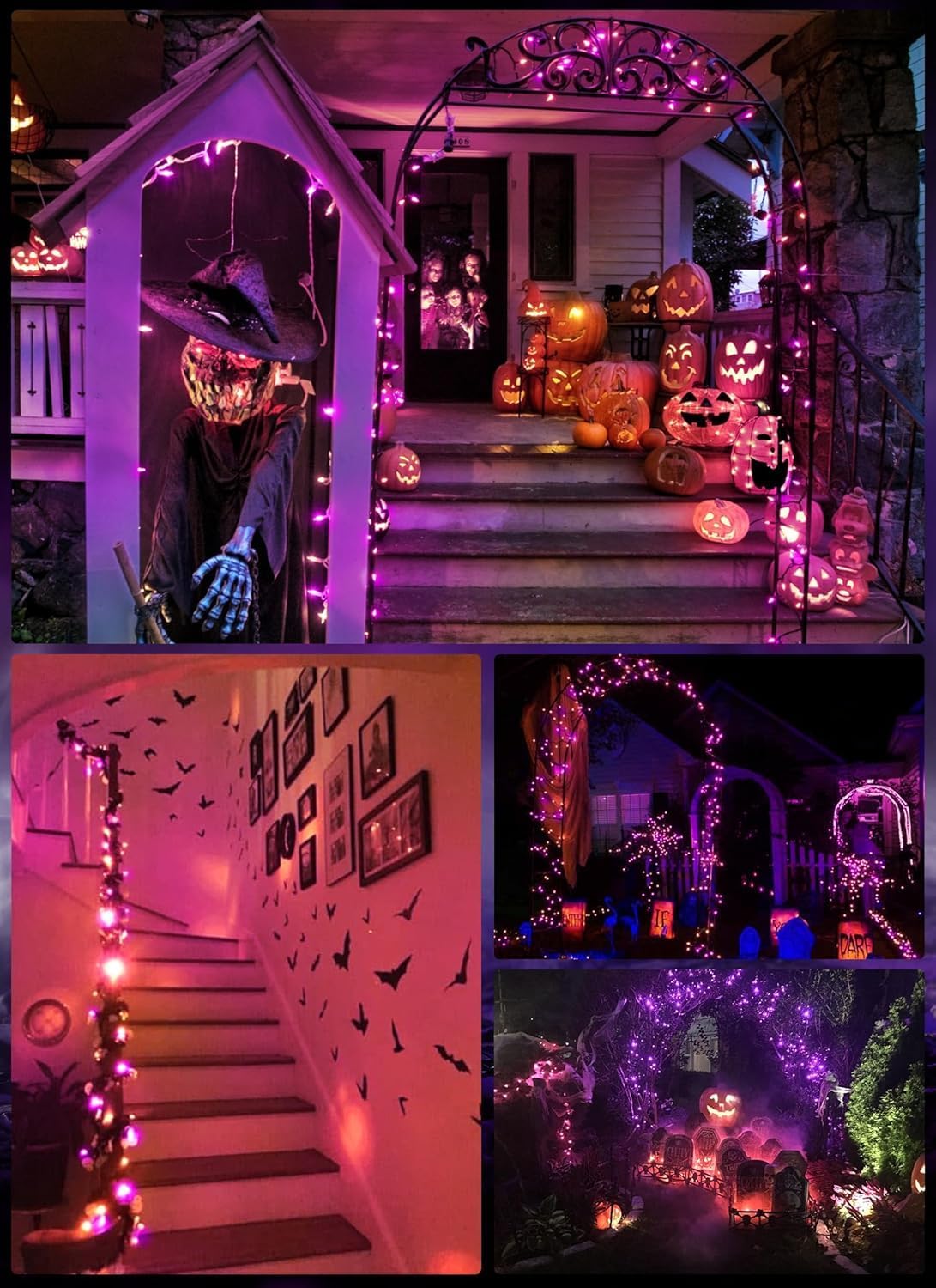 Battery Operated Halloween Indoor String Lights, 8 ft 20 LED Orange and Purple Mini Tree Lights with Timer, Indoor Outdoor Patio Garland Window Decor for Party Christmas Halloween Decorations