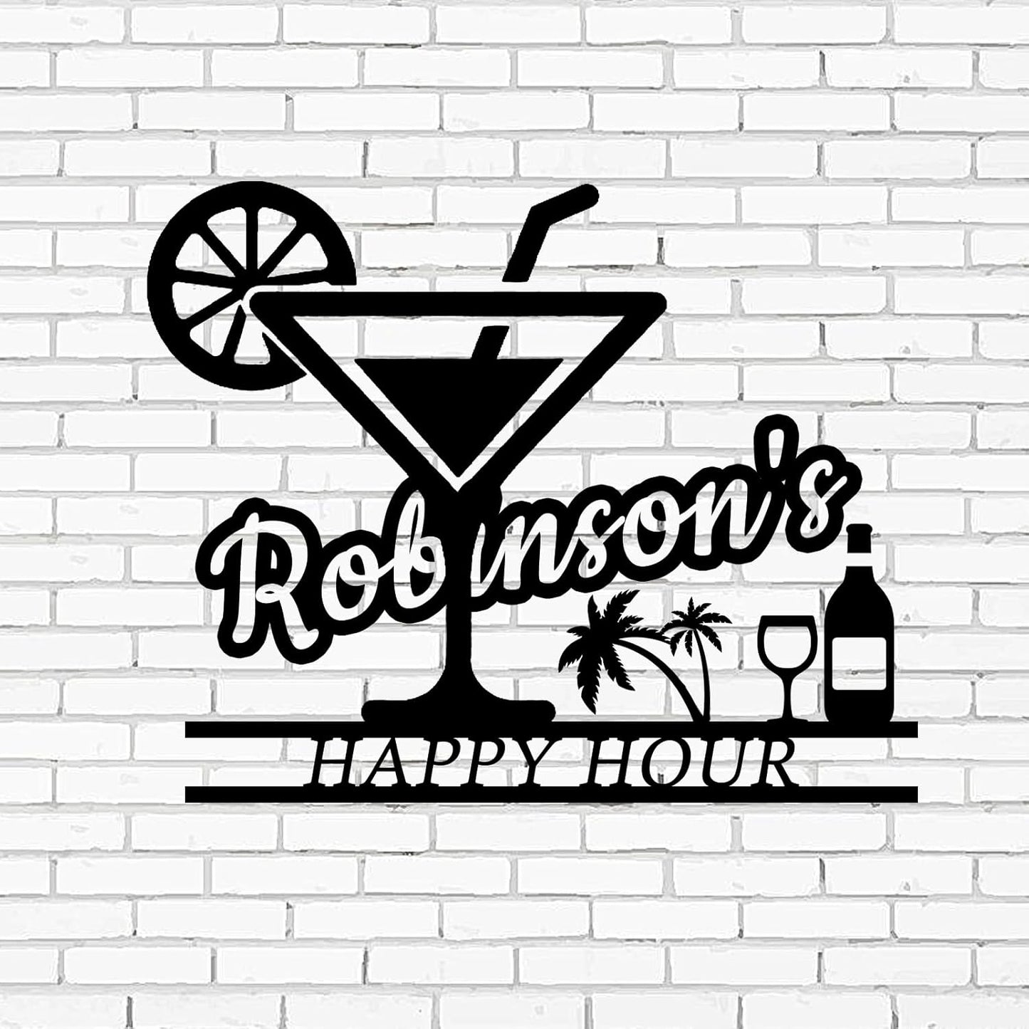 Happy Hour Metal Bar Sign - Personalized Wine Wall Art, Rustic Home Bar Decor, Custom Cocktail & Wine Themed Metal Signs for Indoor/Outdoor - MADE IN USA