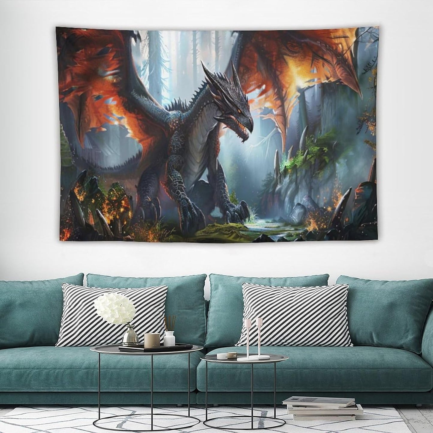 Dinosaur Tapestry Dragon Tapestries Fabric Wall Hanging Aesthetic Space Indoor Outdoor Wall Art Tablecloth Bedspread Decoration for Boy’s Bedroom Dormitory Living Room Home Decor 60"x90"