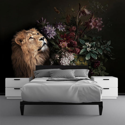 Lion Floral Wallpaper Nursery Wildlife Background Wall Mural Children's Room (Not Peel and Stick)