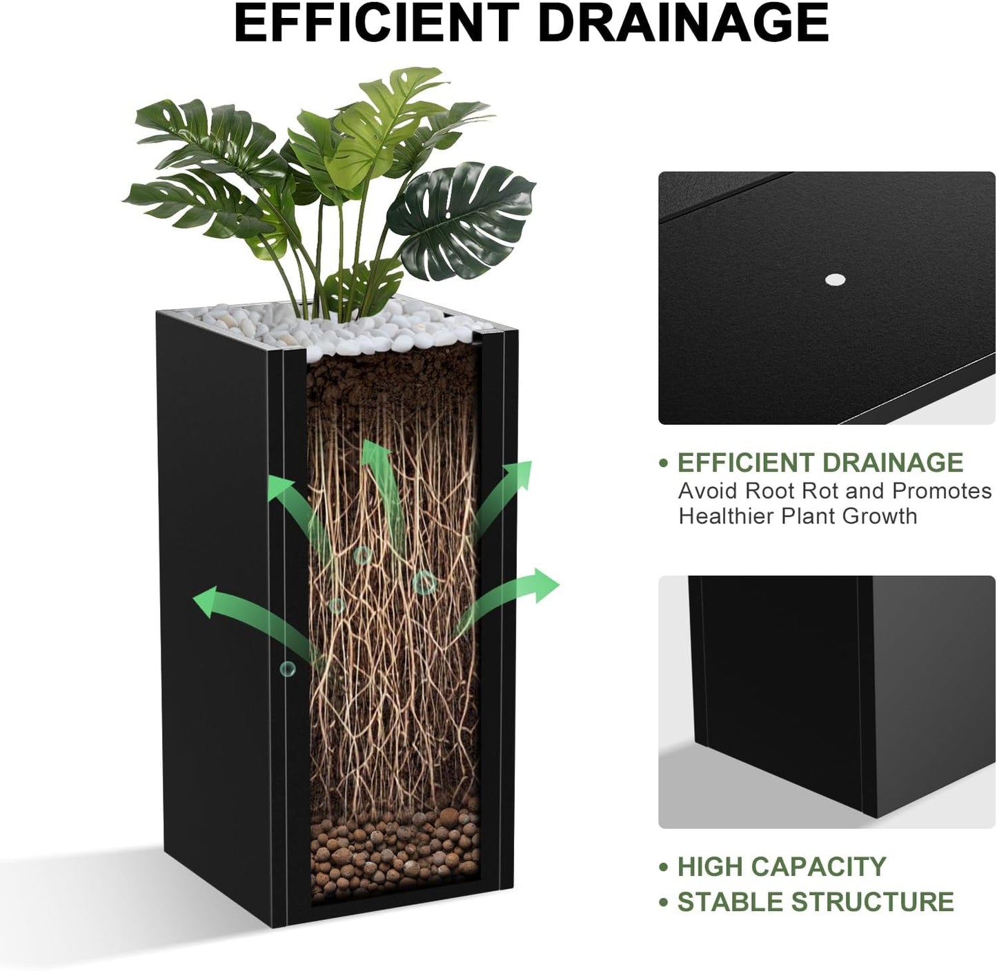 Metal Planter Box, Planter Boxes Outdoor Heavy Duty Metal Garden Planter Spliced Flower Pot with Partitions, All-Weather Use with Drainage Holes for Patio/Porch-30 x 14" x 14"