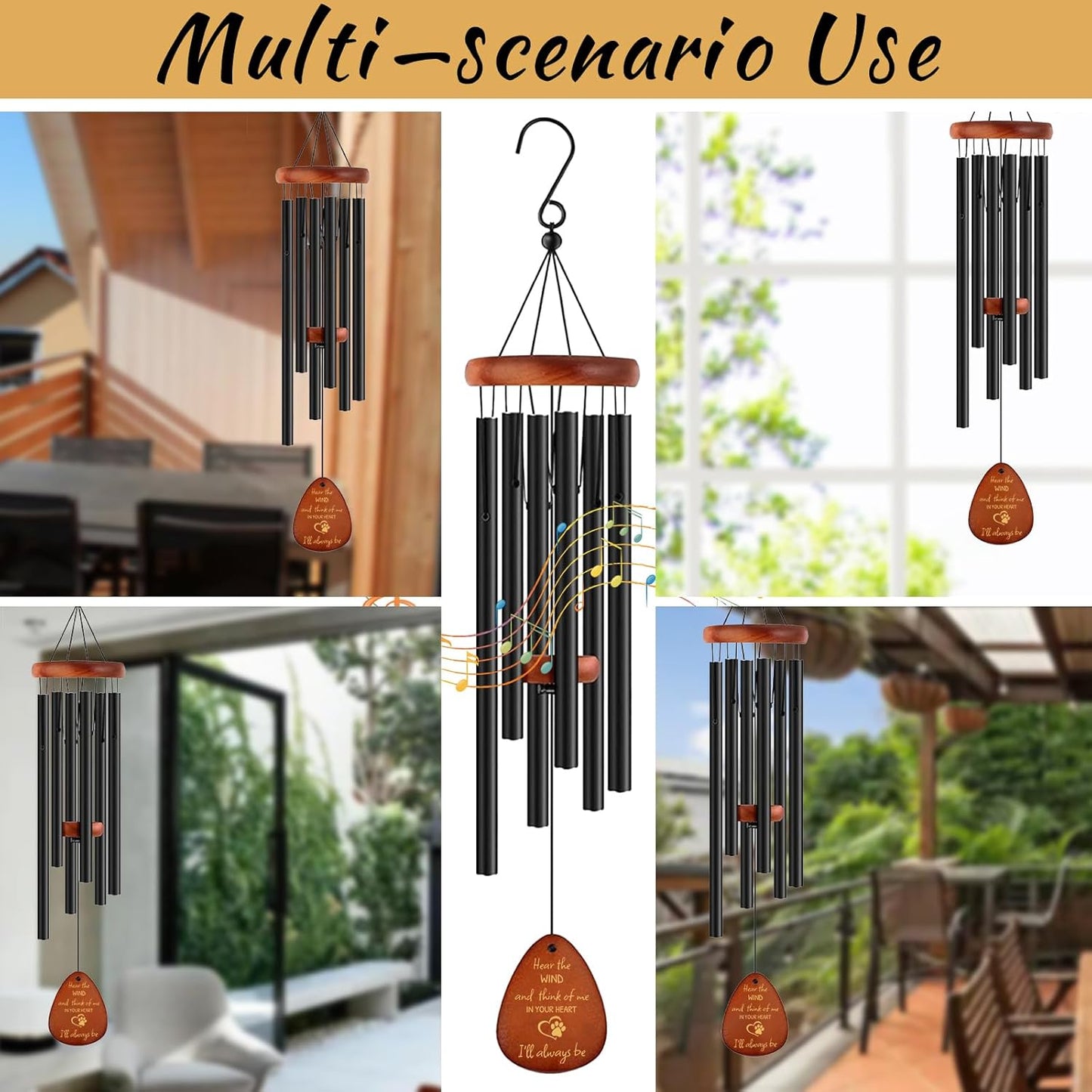 Pet Memorial Wind Chimes 26" - Dog Memorial Gifts for Loss of Dog, Dogs Remembrance Bereavement Gift, Pet Loss Sympathy Gifts (Design 3)