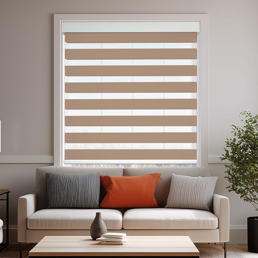 HESTIA Cordless Zebra Blinds Light Filtering Roller Shades UV Blocking Blackout Privacy Indoor Window Blind for Home Office Day and Night, Beige,33" W x 54" H