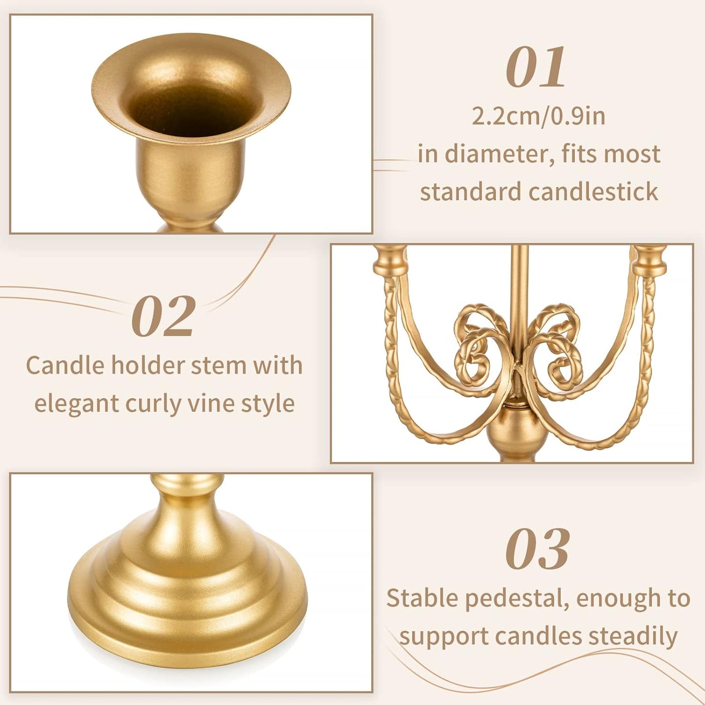 Sziqiqi Gold Candlestick Holder Candelabra - Taper Candle Holders for Wedding Centerpiece 5-Arms Candle Stick Stands for Candlelight Dinner Table Christmas Mantel Festivals