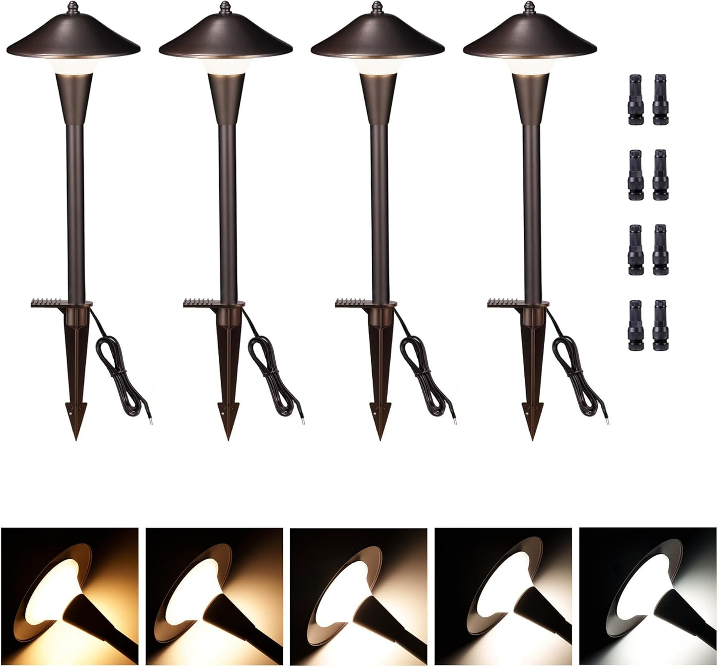 Low Voltage Landscape Sidewalk Lighting - 5 Color Temperature Led Pathway Lights Wired, 12v Walkway Light IP65 Waterproof, Oil Rubbed Bronze Aluminum 5W 200LM for Backyard Garden (4 Pack)