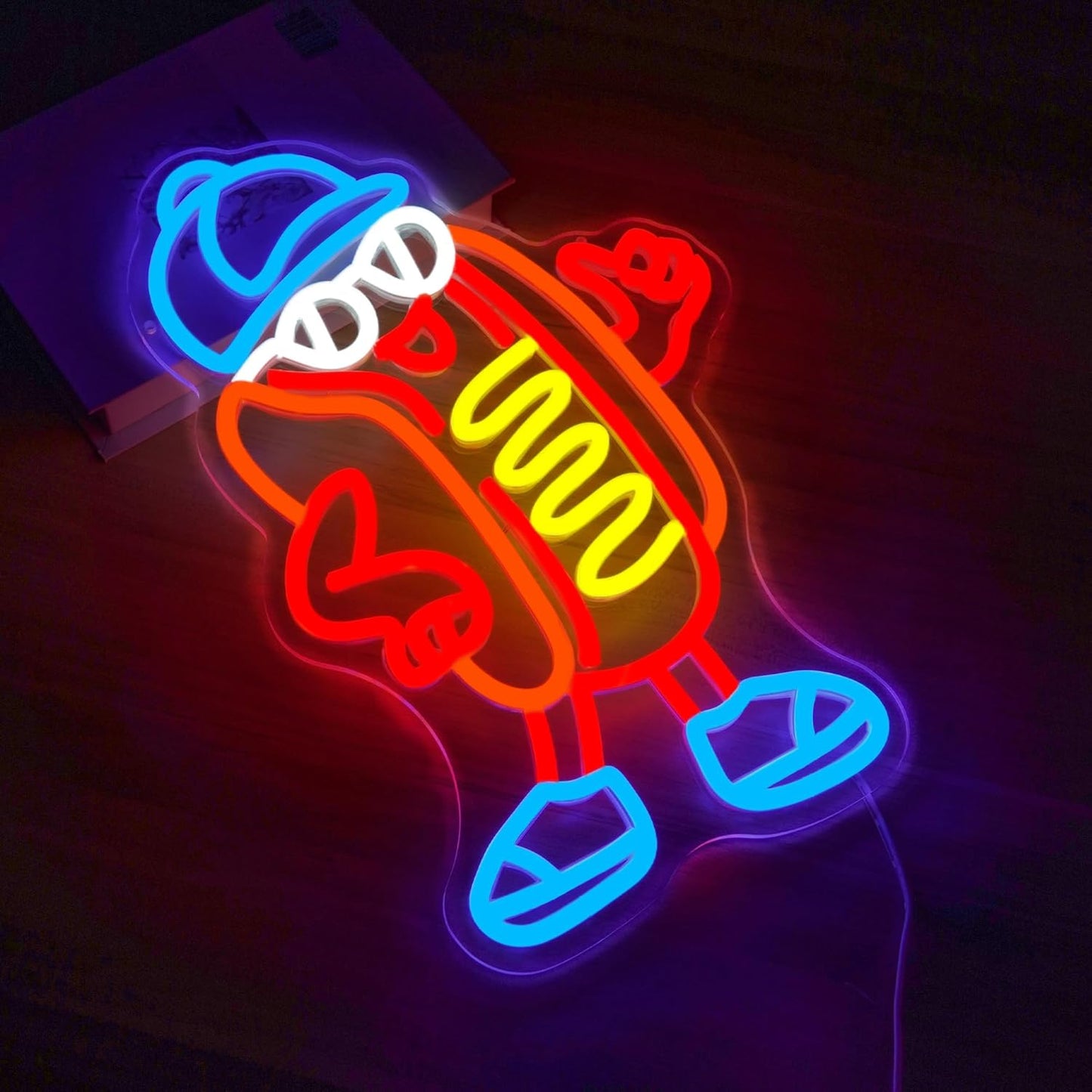 Hot Dog Neon Sign Dimable Cool Hot Dogs Neon Signs Funny Hot Dog Party Themed Light Decor for Restaurants Bars Game Rooms Vibrant LED Lighting Gifts for Fast Food Enthusiasts (15×9.8inch)