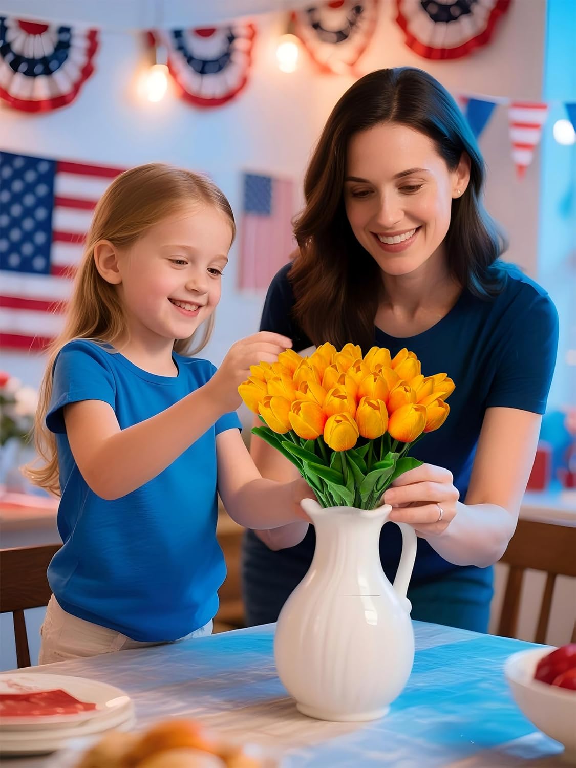 15 Heads Artificial Flowers PU Real Touch Tulip Bouquets Orange Tulips Faux Tulips Latex Fake Flower Bouquet for Spring Wedding Home Décor Centerpiece Arrangements