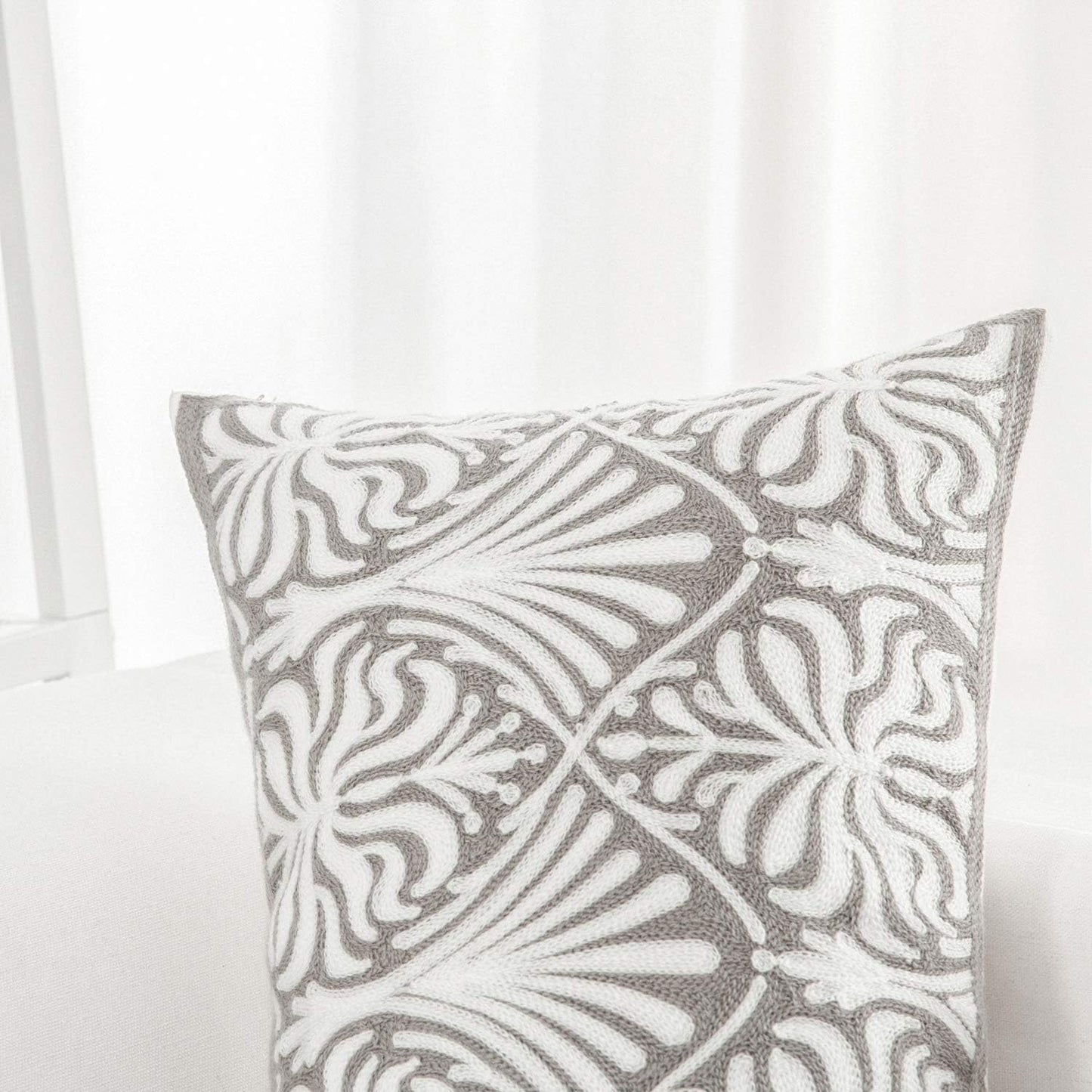 HWY 50 Grey Gray Decorative Lumbar Pillow Cover Rectangle 12x20 Inch (1 Piece), Embroidered Cotton Farmhouse Cushion Cover Pillow Case for Sofa Couch Living Room Bed, Minimalist Floral