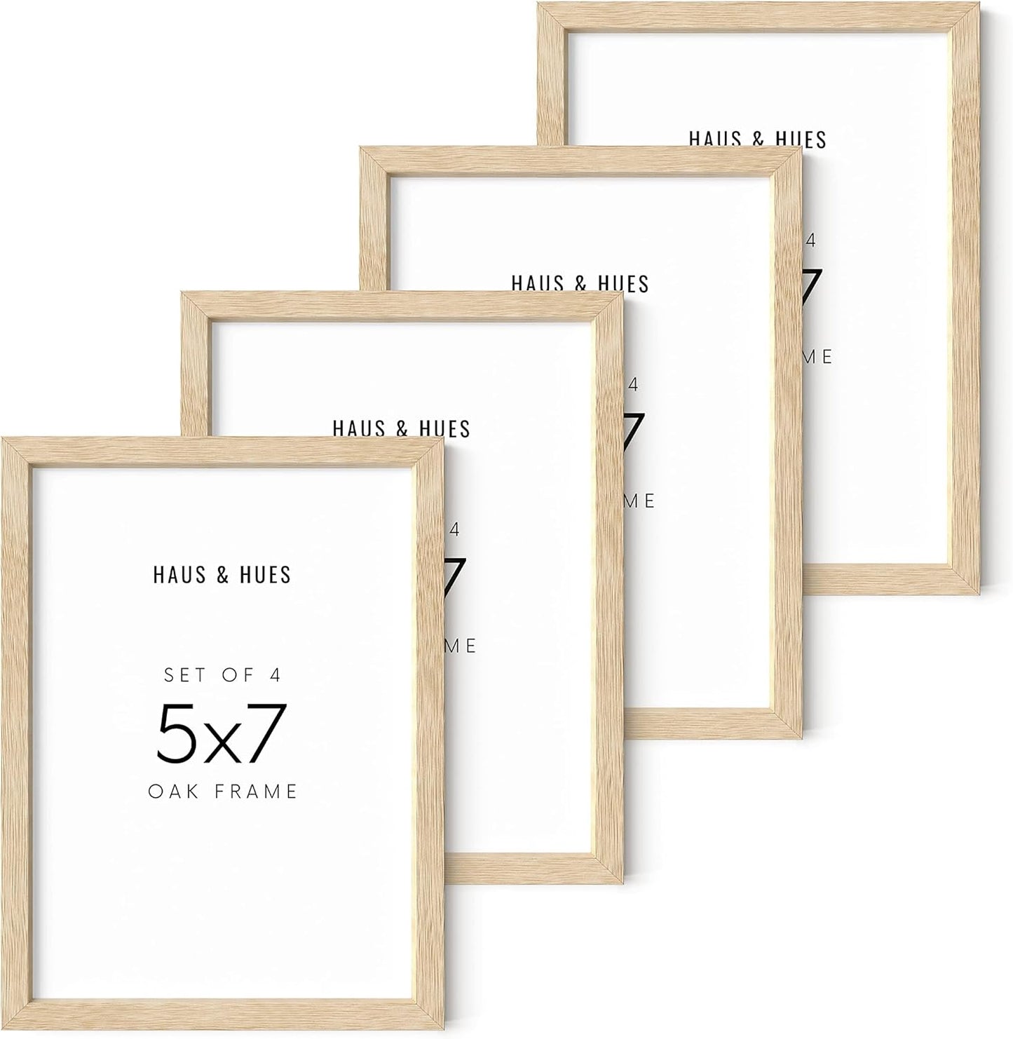 HAUS AND HUES Natural Wood Frames 5x7 Set of 4 - Bulk Photo Frames with Beige Oak Finish