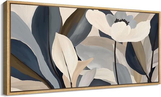 MUDECOR Extra Large Framed Canvas Print Wall Art Neutral Toned Floral Abstract Antique Retro Fine Art Illustrations Decorative Colorful for Bedroom - 60"x30"