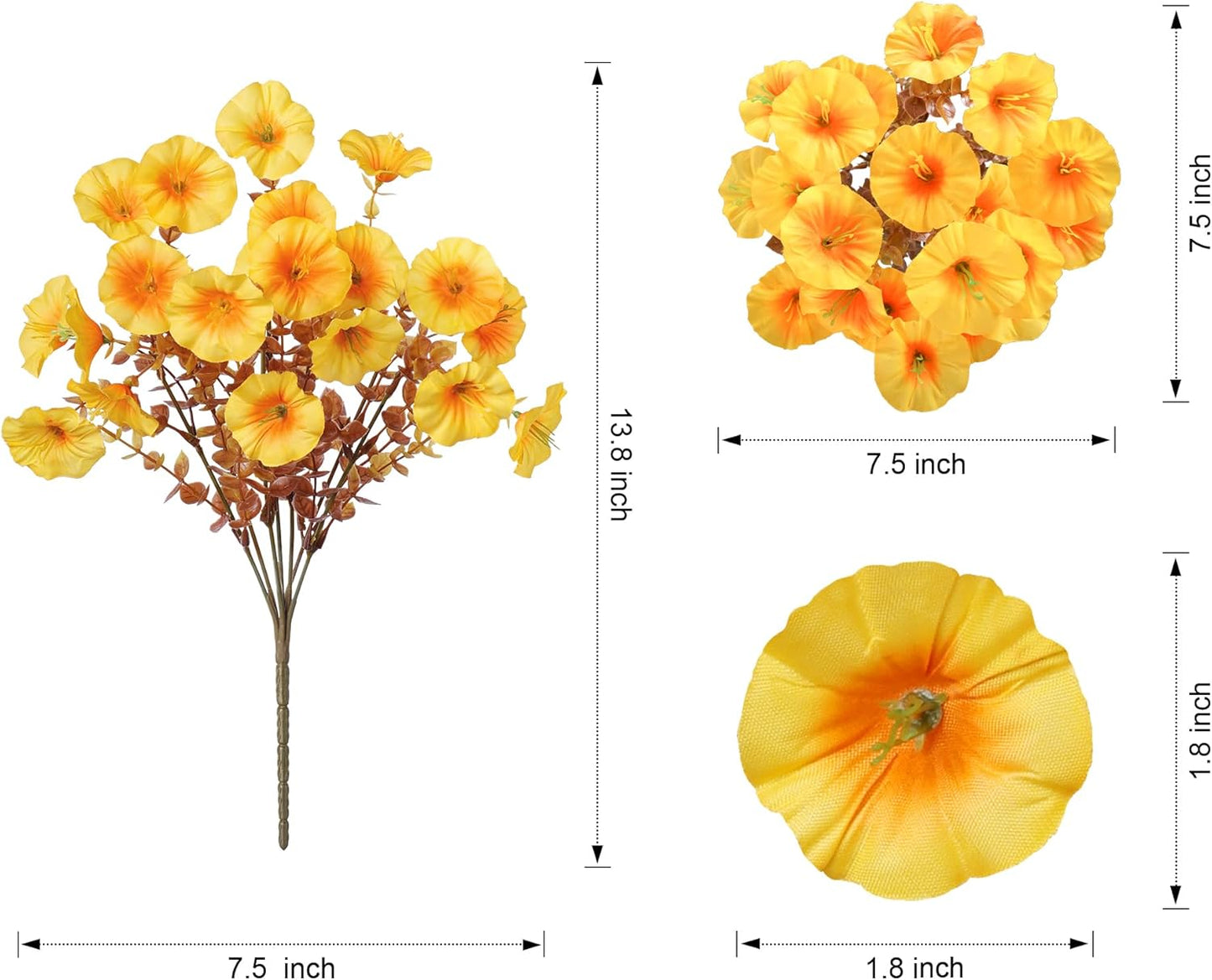 Artificial Mums for Outdoors Fake Fall Flowers Plants for Autumn Decoration, 12 Bundles Silk Morning Glory with Eucalyptus Look Real UV Resistant Faux Mums for Outside Planters Yard Patio Porch, Mix