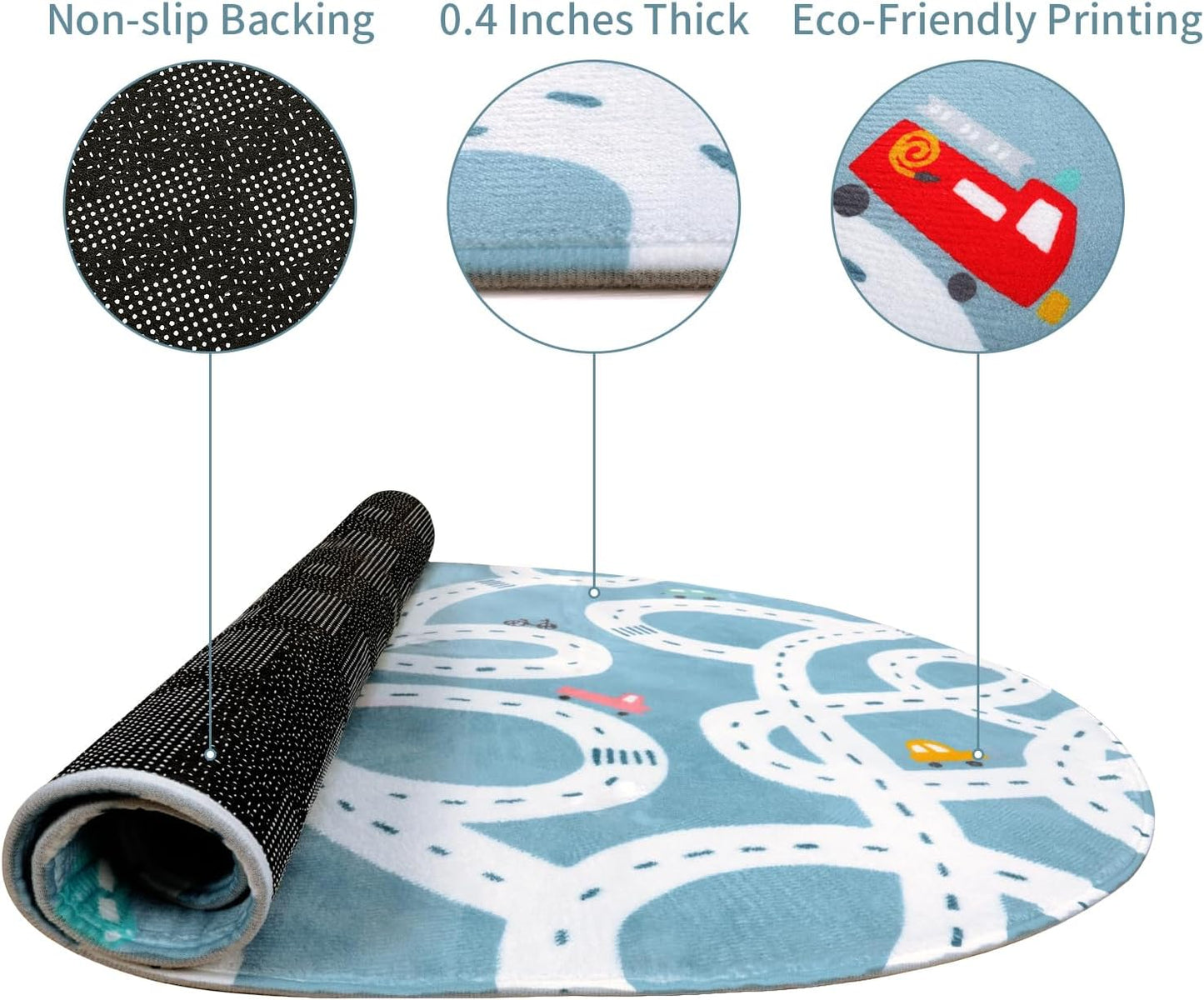 STARUIA Large Kids Playroom Rug, 4'x6' Washable Road Rug for Nursery, Non-Slip Fun Area Rugs for Kids Room, Blue Car Rugs Play Mat Soft Baby Carpet for Boys Girls Dorm Toy Room Tent