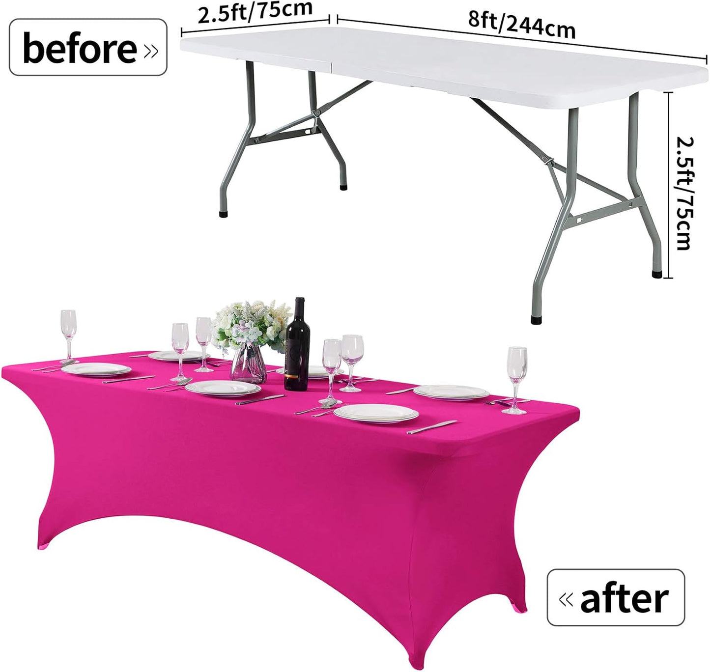 Spandex Table Cover for 8FT or 4ft or 6ft Table Universal Fitted Stretch Tablecloth for Party, Banquet, Wedding and Events-Fuchsia