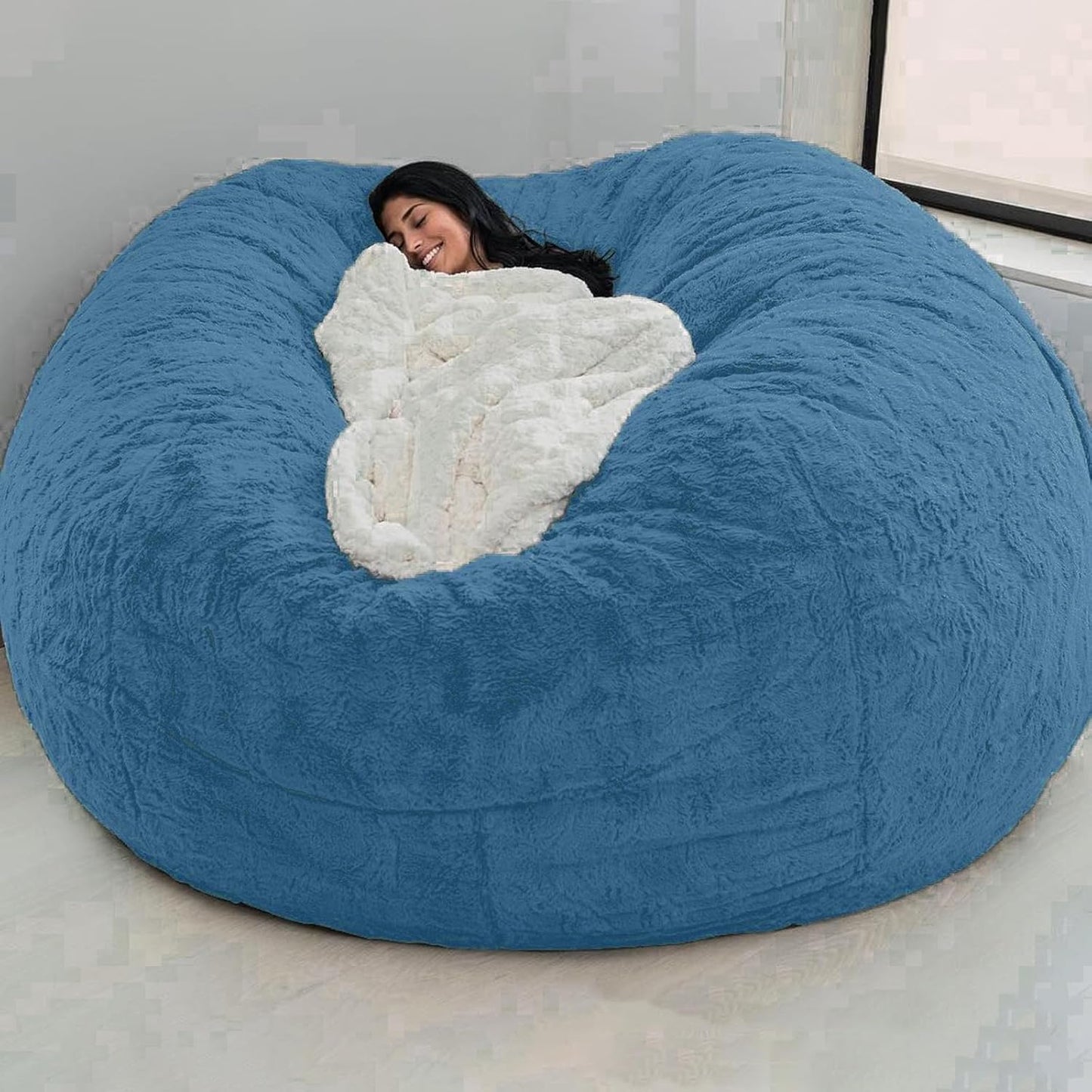 Big Huge Giant Bean Bag Chair for Adults, (No Filler) Bean Bag Chairs in Multiple Sizes and Colors Giant Foam-Filled Furniture - Machine Washable Covers, Double Stitched Seams (Jewel Blue,5FT)