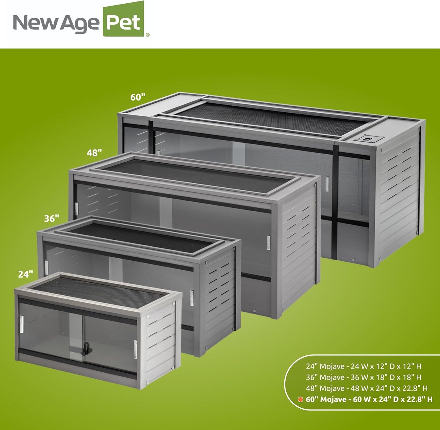 New Age Pet ECOFLEX 60-Inch Mojave Reptile Lounge in Grey- Durable, Moisture-Resistant Wood Plastic Composite Habitat with Vented Side Panels, Removable Sliding Glass Doors & Lock