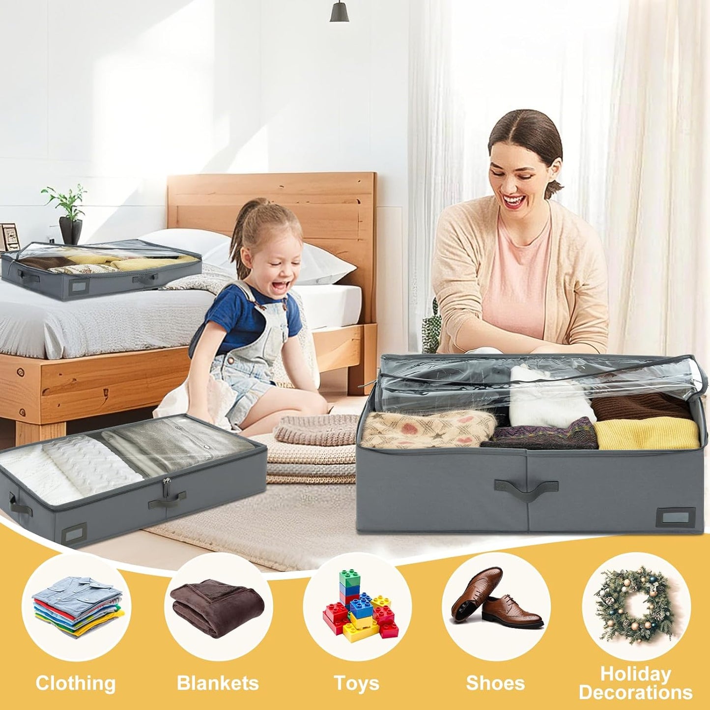 6-Inch Under Bed Organizer, Under Bed Storage Container, Under Crib/Couch Storage, Underbed Storage Box for Seasonal Clothing, Sweaters, Shoes, Blankets, Wrapping Paper & Toys 33" L×17" W×6" H