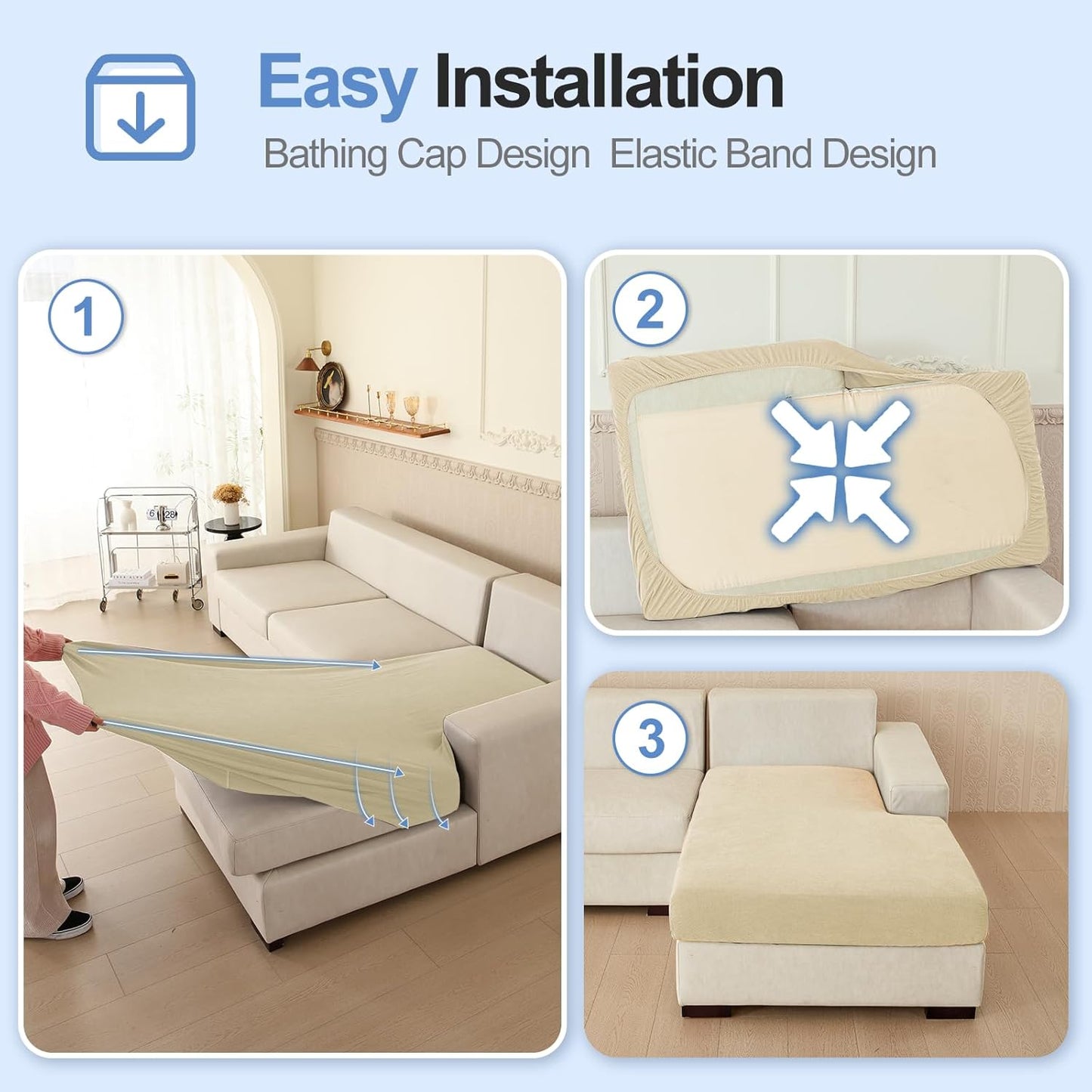 Chaise Cushion Cover for Sectional Sofa, Softer Chenille Sofa Cover for L Shaped Couch (Left or Right Facing), Stretch Chaise Couch Slipcover (Only 1 Piece, Beige)