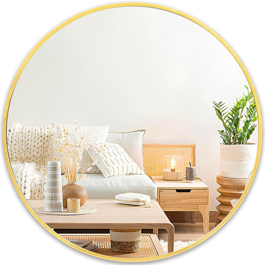Fabuday Gold Circle Mirror for Bathroom - Small 18 Inch Round Mirror for Wall Decor with Golden Matte Frame, Living Room, Bedroom, Entryway Circular Mirrors