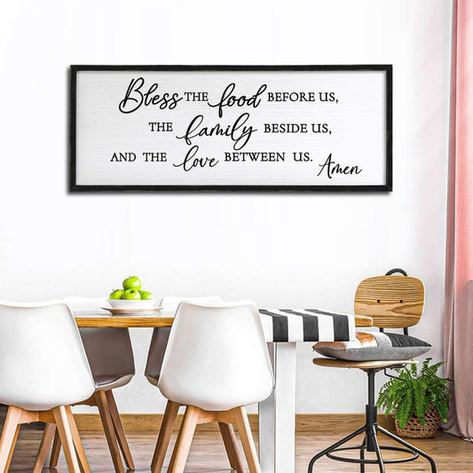 Bless the Food Before Us Wall Decor Art 24"X10" for Dining Room Kitchen Wall Wooden Framed Sign (Black)
