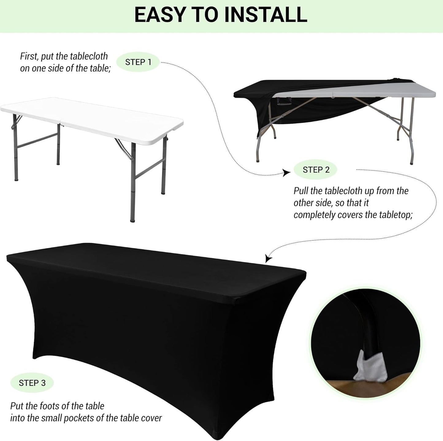 Obstal 6ft Stretch Spandex Table Cover for Standard Folding Tables - Universal Rectangular Fitted Tablecloth Protector for Wedding, Banquet and Party, 72L x 30W x 30H Inches, Light Purple, 2pc