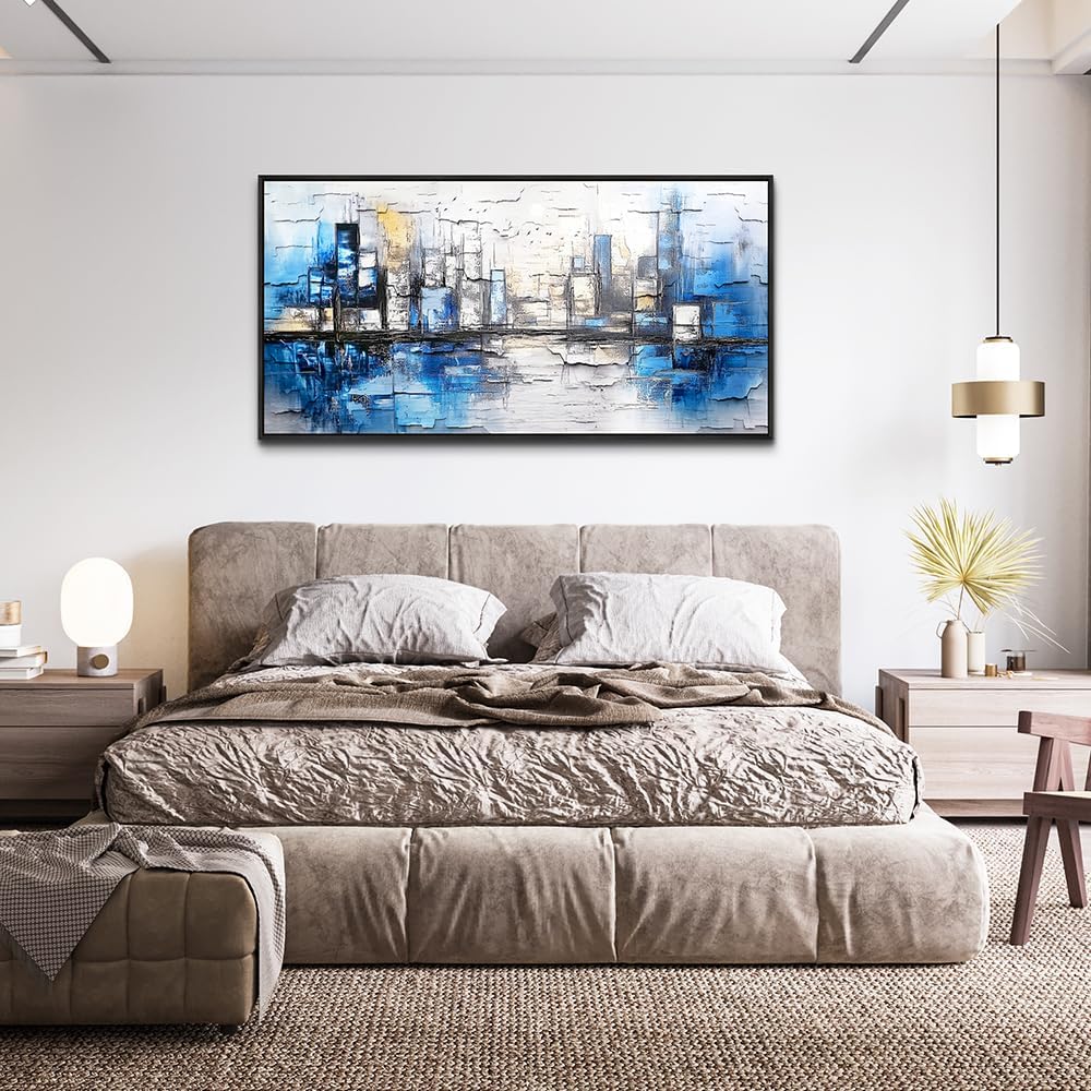 ZUITINGHUA Black Framed Canvas Wall Art For Living Room Wall Decor For Bedroom Office Wall Decorations Blue Landscape Paintings Abstraction Pictures Artwork Room Aesthetic Home Decor 20x40 In