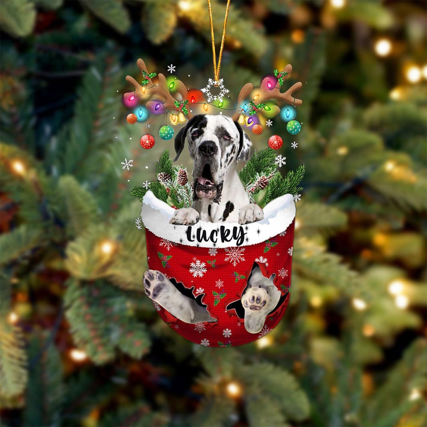 Great Dane 2 Dog Christmas Ornament, Great Dane 2 in Snow Pocket Christmas Tree Ornament, Dog Lovers Gift Idea Xmas Decor, Christmas Decorations for Tree, Christmas Ornament Gift for Dog Lovers
