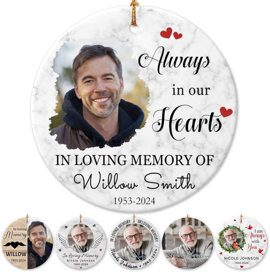 Personalized Memorial Christmas Ornaments 2025 w/Photo & Name, Custom Memorial Gifts for Lost Loved One,Double-Sided Ceramic Customized Xmas Ornaments for Christmas Tree