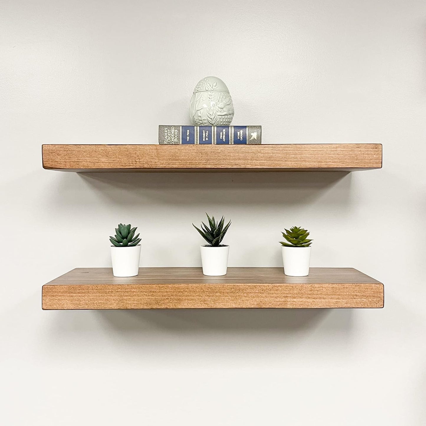 URBANDI, Rustic Floating Shelves, Set of 2, Hidden Bracket, Solid Wood, Heavy Duty, Wall Mounted Shelves, (Brown, 48Wx6D)