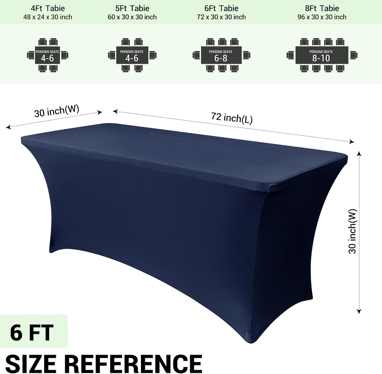 Obstal 6ft Stretch Spandex Table Cover - 4 Pack Universal Rectangular Fitted Tablecloth Protector for Wedding, Banquet and Party (Navy Blue, 72L x 30W x 30H Inches)