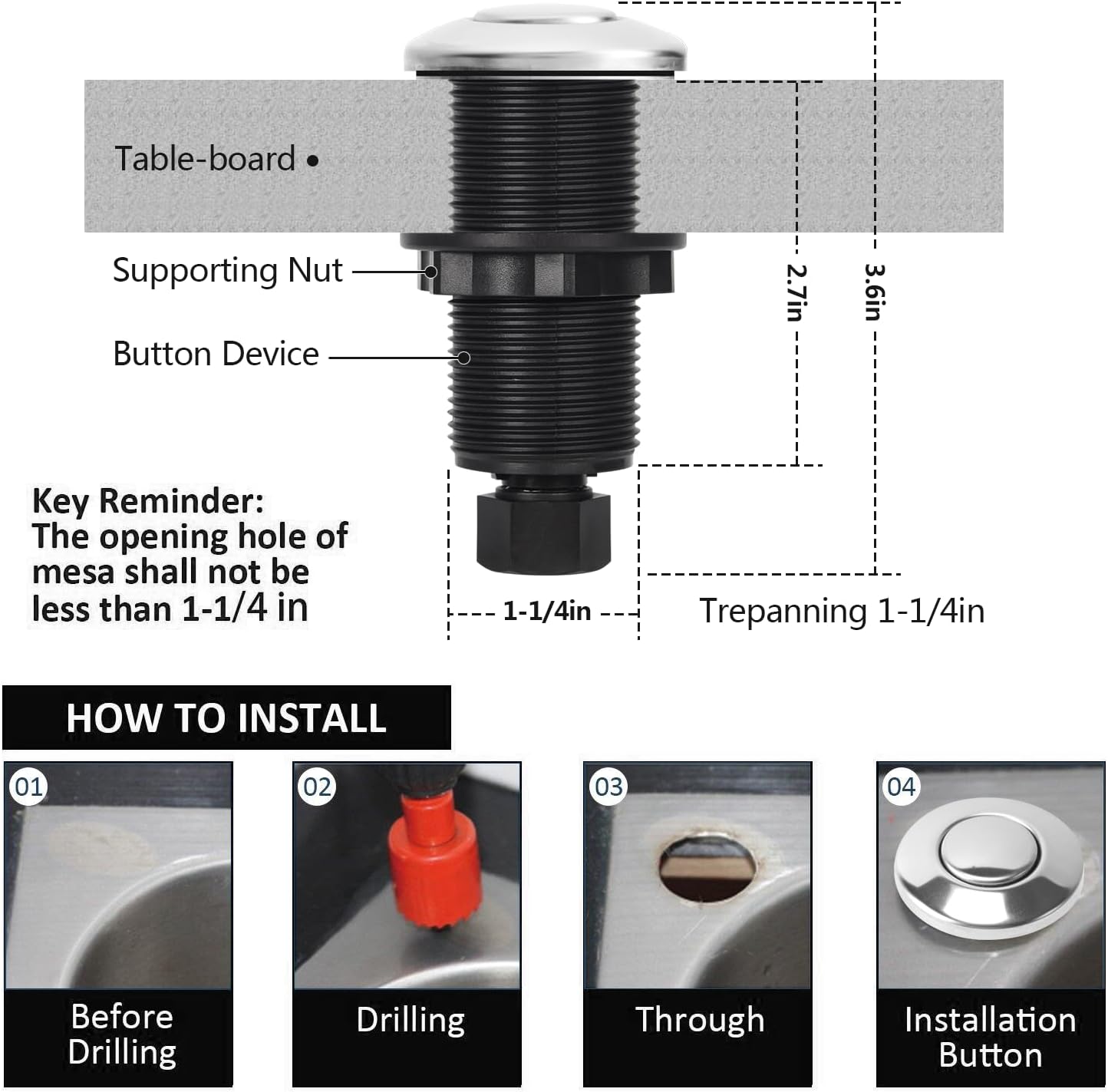 Garbage Disposal Air Switch Kit for SinkTop Waste Disposal with Stainless Steel Polished Long Air Button by briidea