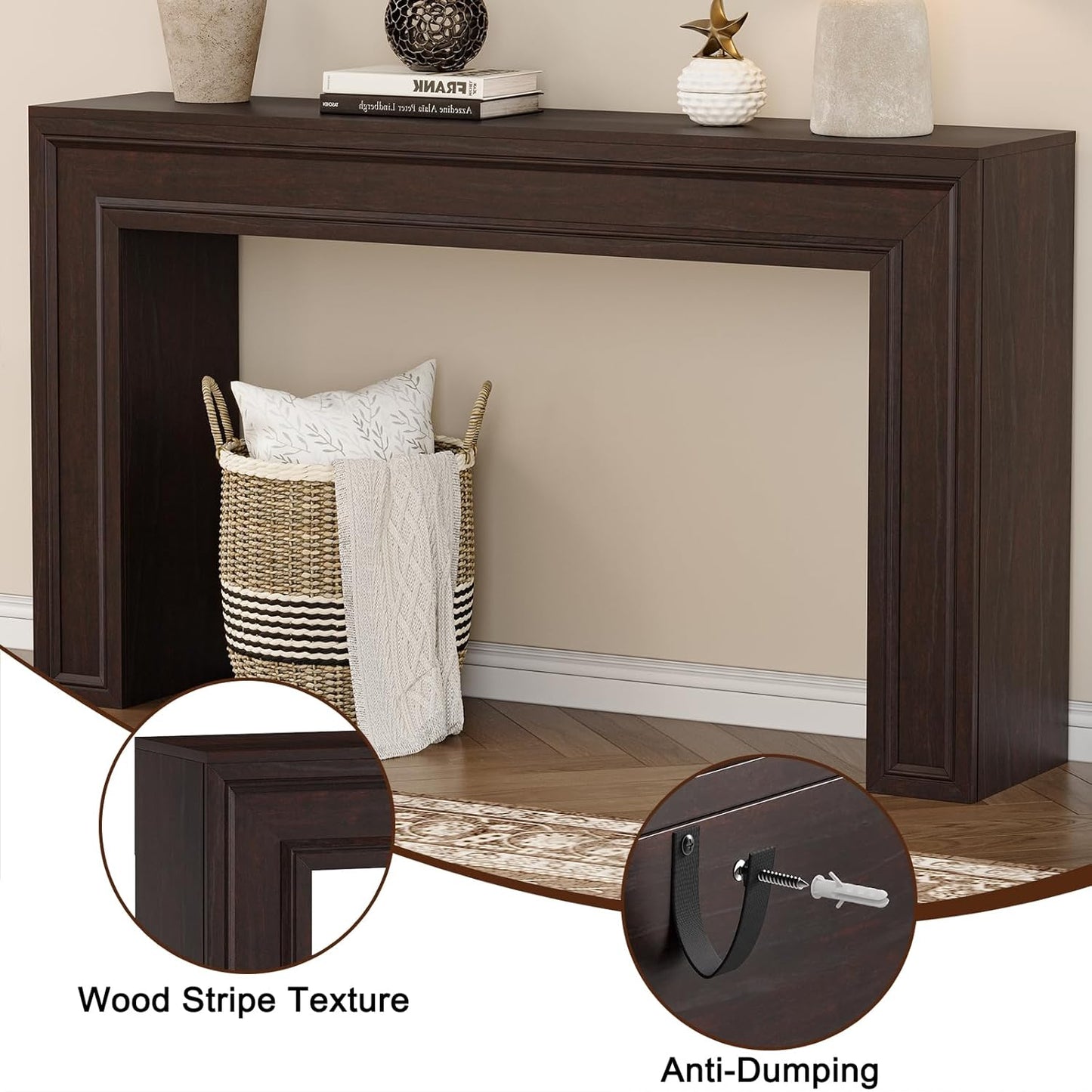 Rresyet 55 Inch Long Console Table, Sofa Table Behind Sofa, Wooden Entryway Table, Farmhouse Entryway Table for Entry, Hallway, Living Room (Cherry)