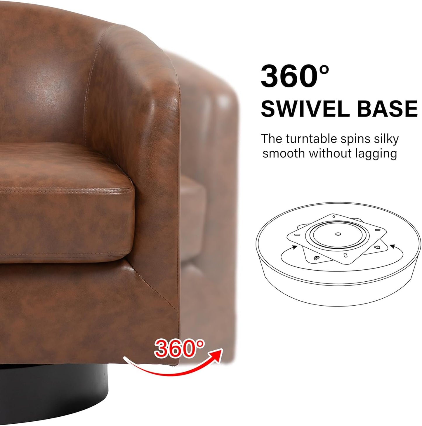 Swivel Barrel Accent Chair, Modern Round Faux Leather Arm Chair for Living Room, Bedroom, Comfy Club Reading Chairs for Adults(Faux Leather, Coffee, Set of 4)