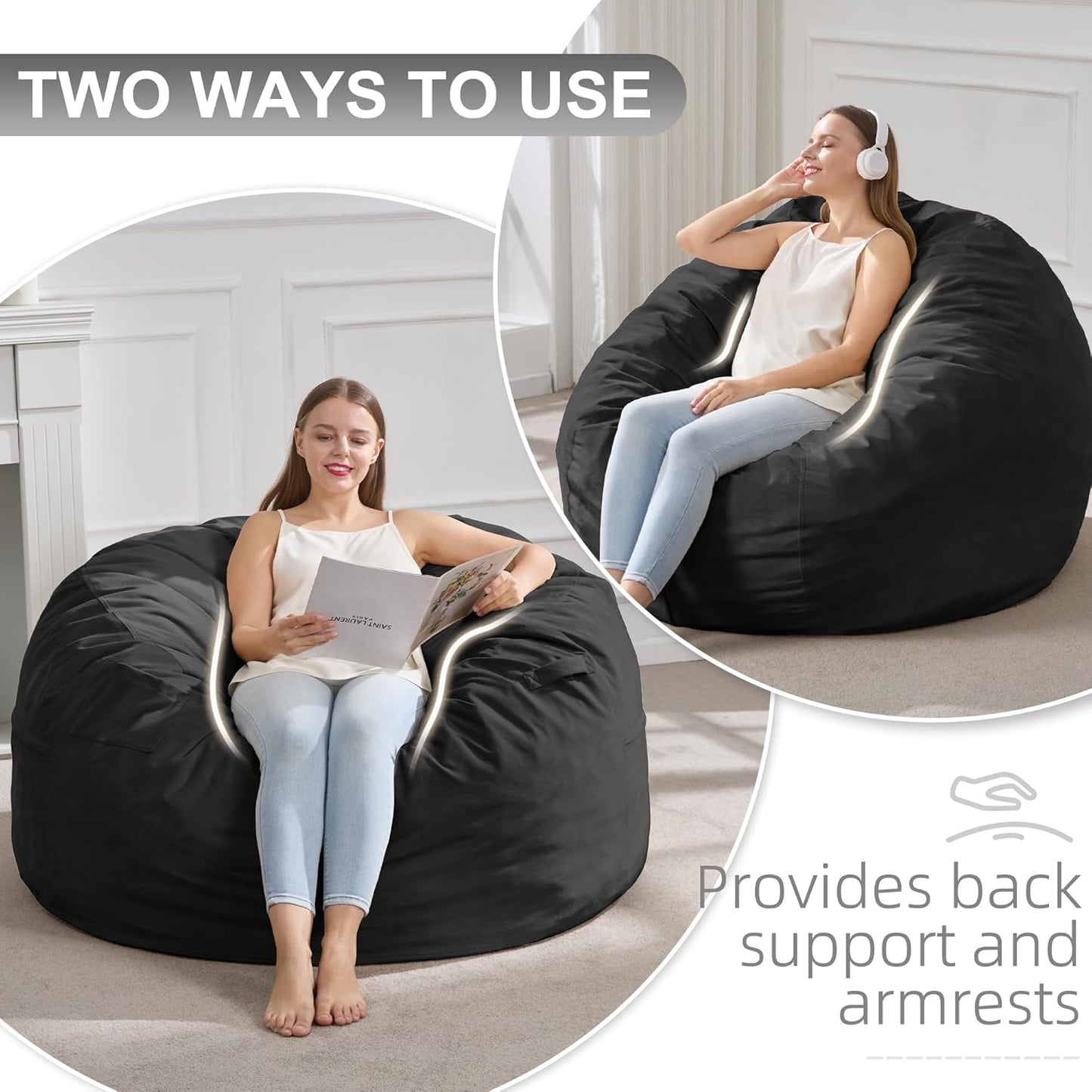 Hobestluk 4FT Bean Bag Chair Giant Bean Bag Chairs for Adults Large Bean Chairs with Removable Cover, Beanbag Chair with Filler, Adult Bean Bag Chairs for Living Room, Bedroom