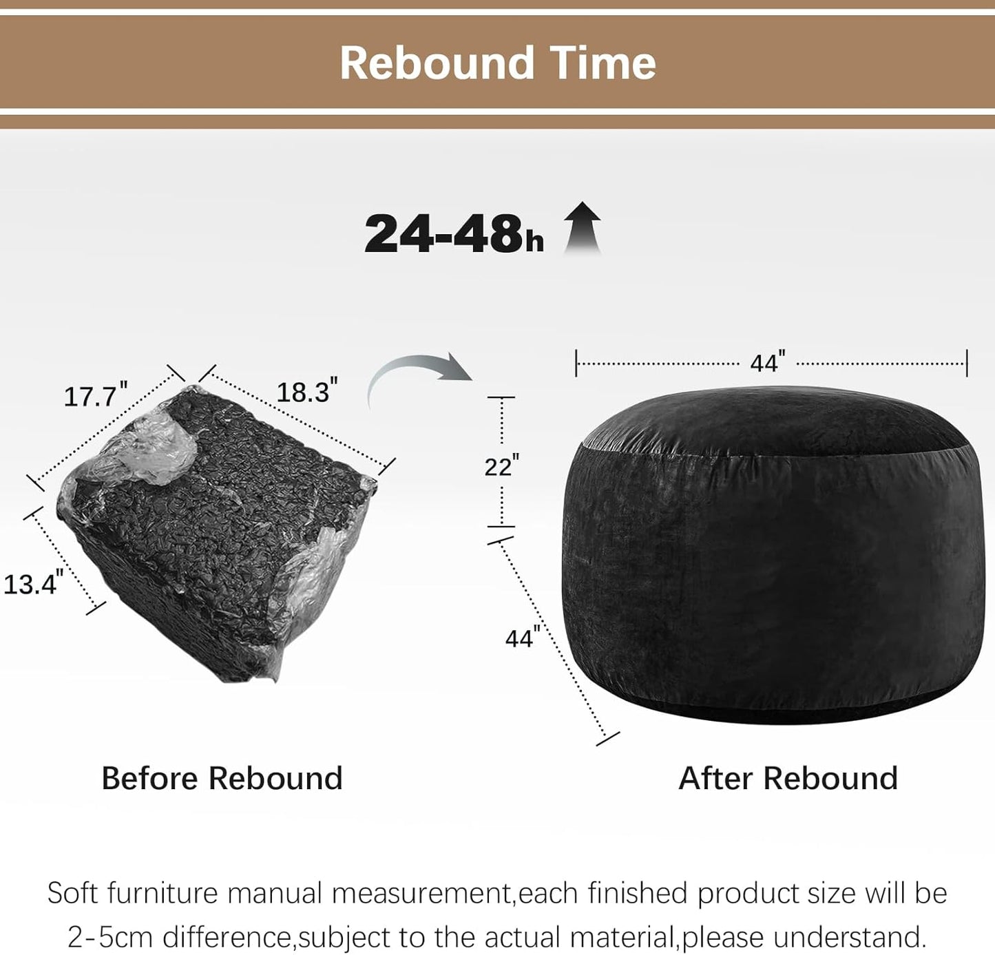 Bean Bag Chairs for Adults - Memory Foam Furniture BeanBag Chair - Kids/Teens Sofa with Soft Micro Fiber Cover - Round Fluffy Couch for Living Room Bedroom College Dorm - 4 ft, Carbon Black