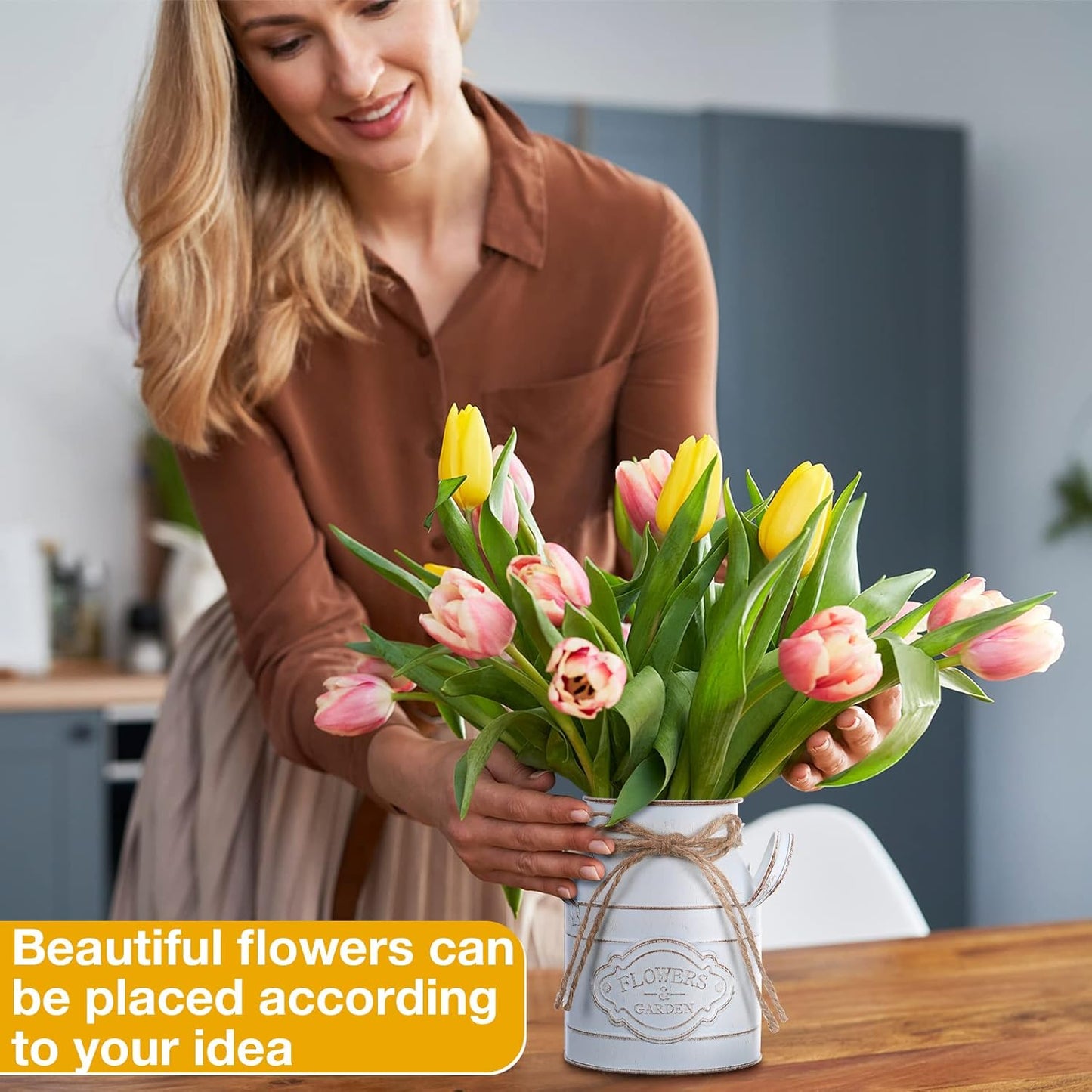 6 Inch Farmhouse Vase Decor Milk Can Vintage Flower Jug Galvanized Metal Vase with Handle Rustic Flower Buckets for Thanksgiving Christmas Table Centerpiece Weddings Gifts(Retro White,16 Pcs)