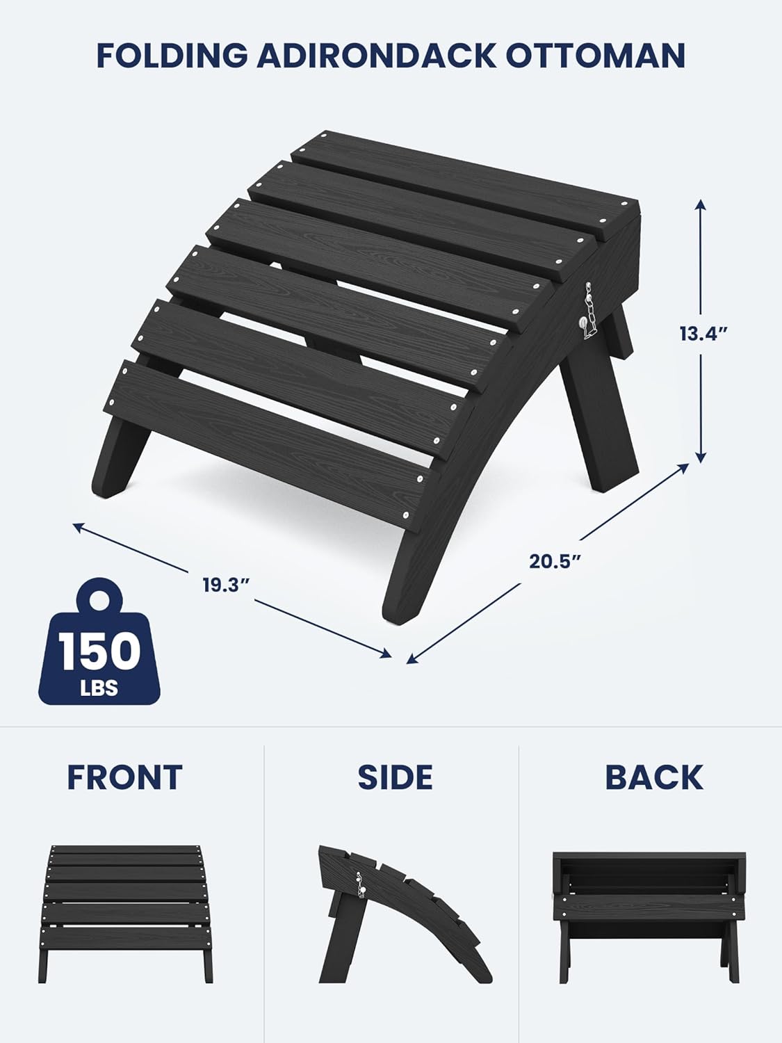 KINGYES Folding Adirondack Ottomans Set of 4 for Adirondack Chair, Black