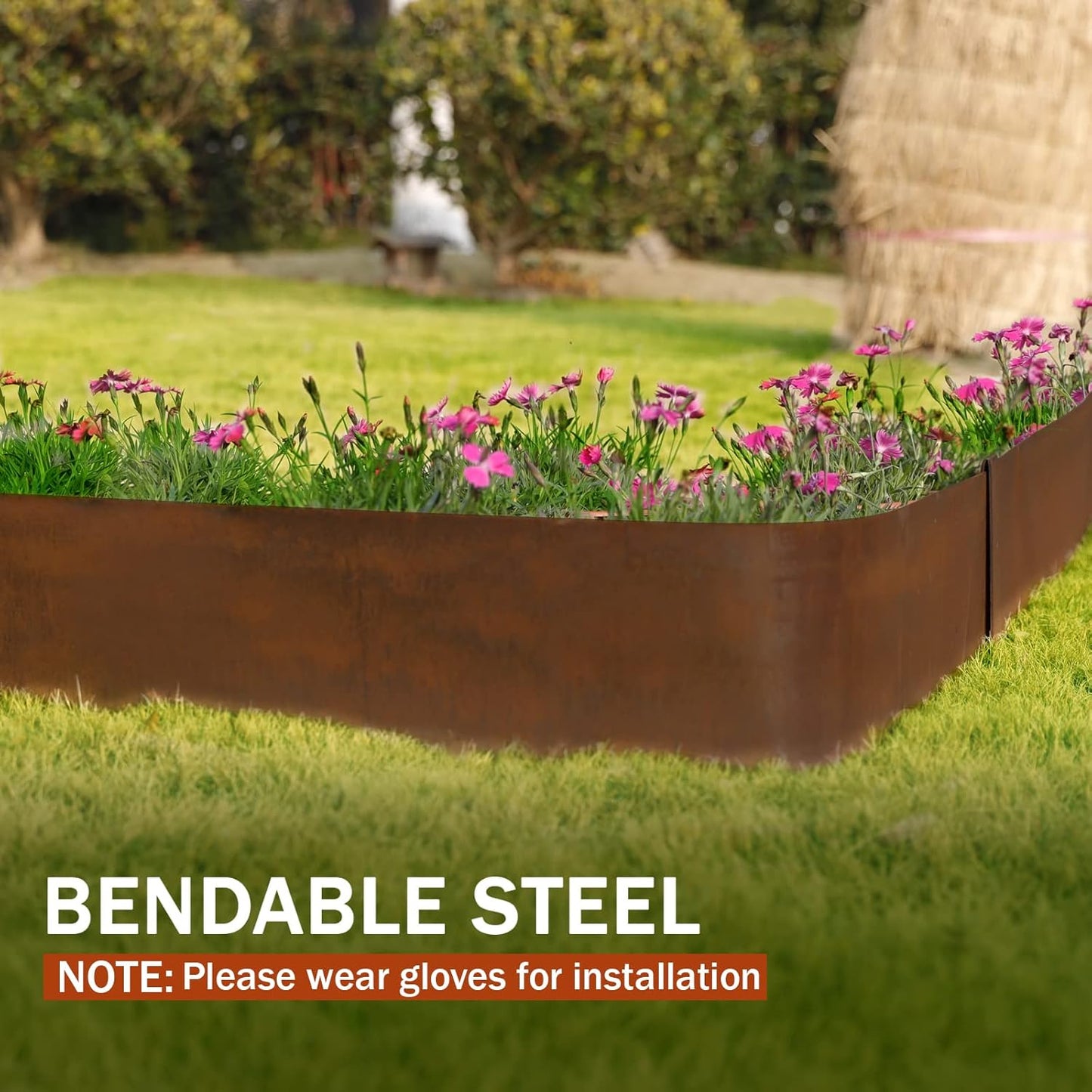 Worth Garden 6 Pack Pre-Rusted Cor-Ten Steel Landscape Edging - 40" L x 5.5" H Each (20ft Total) - No-Dig Hammer-in Heavy Duty 14-Gauge Metal Border w/ 7 Clips & Gloves - Edge for Lawn Yard