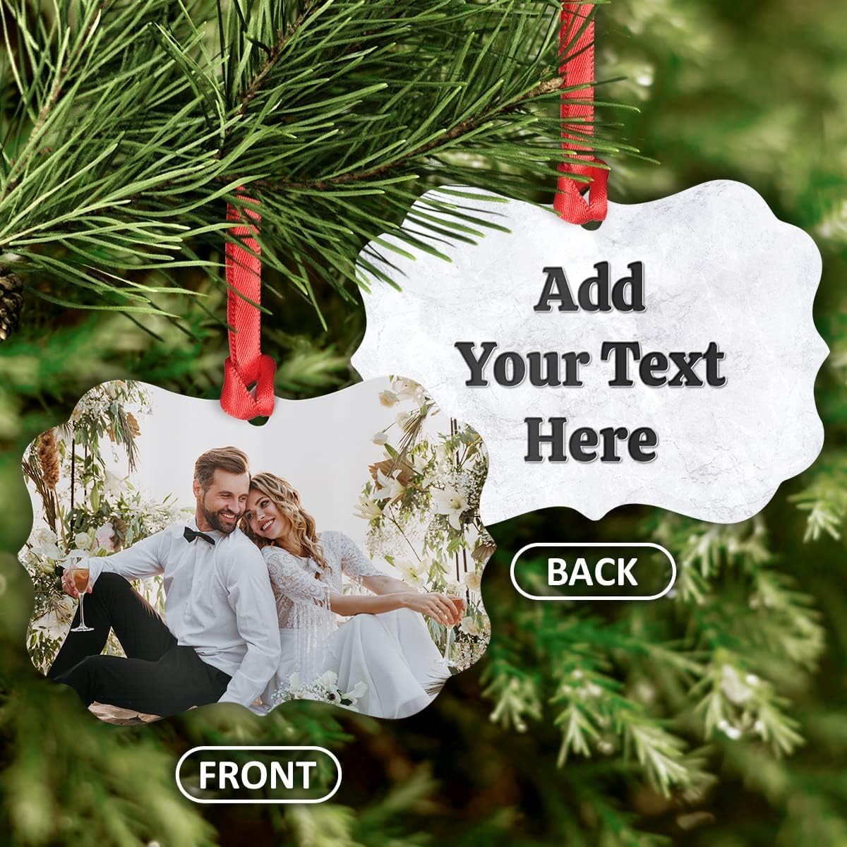 Personalized Photo Christmas Ornaments Custom Metal Aluminum Ornament 2 Sides with Picture & Text - Xmas Tree Hanging Decorations Gifts for Couple Family Best Friends